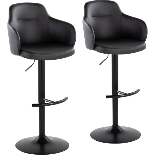 Boyne Adjustable Swivel Bar Stool in Black Metal & Black Leatherette (Set of 2)